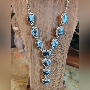 Blueberry Dahlia Heart Shaped Sterling Silver Necklace Lariat Style